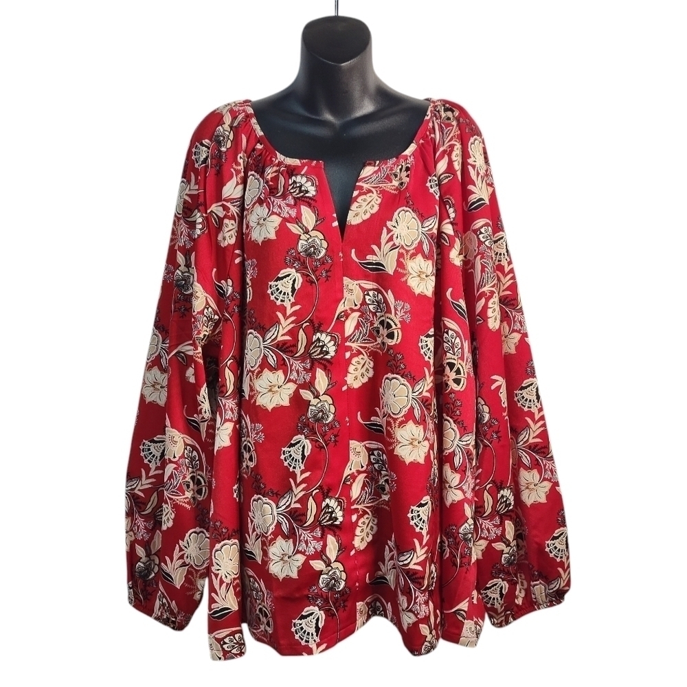 Lane Bryant Blouse Women's Red Floral Print Top Blouse Size 22/24 NWT
